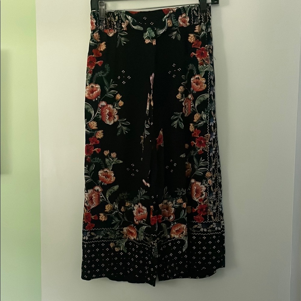 Floral Black Wide-Leg Pants